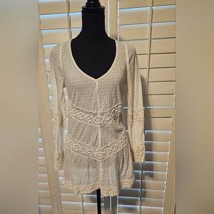 Free People Whimsigoth Crochet Trim Sheer Shirt sz S